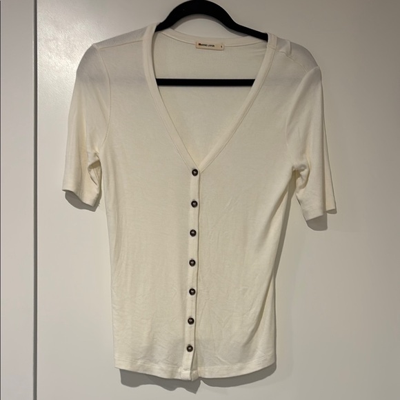 Marine Layer Tops - Marine Layer White V-Neck Short Sleeve Fitted Top